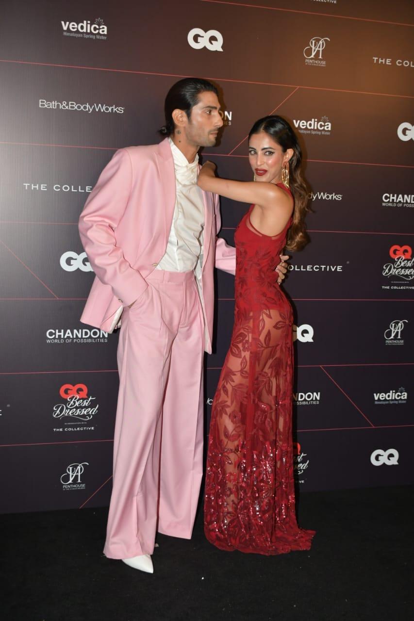 Prateik Babbar and Priya Banerjee looked stunning together. The actress wore a sheer red gown. The actor was dressed in a pink and white suit
